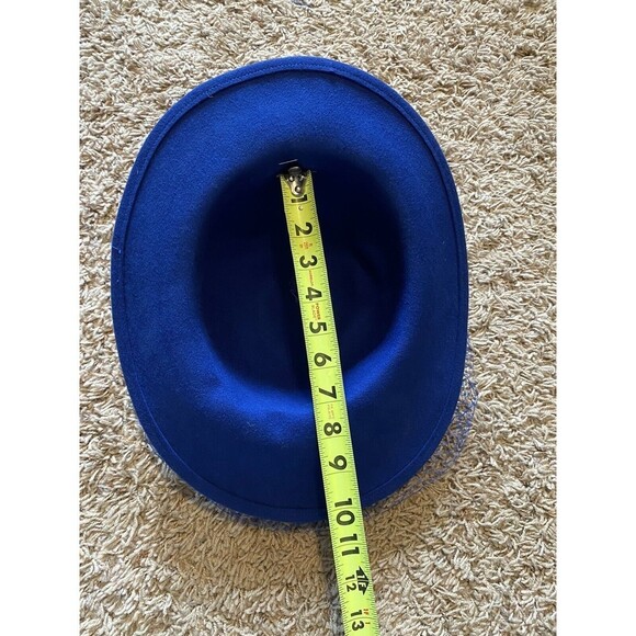 Vintage Lancaster Hat Womens Fedora Blue 100% Wool Netting Bow USA Church - Picture 10 of 10